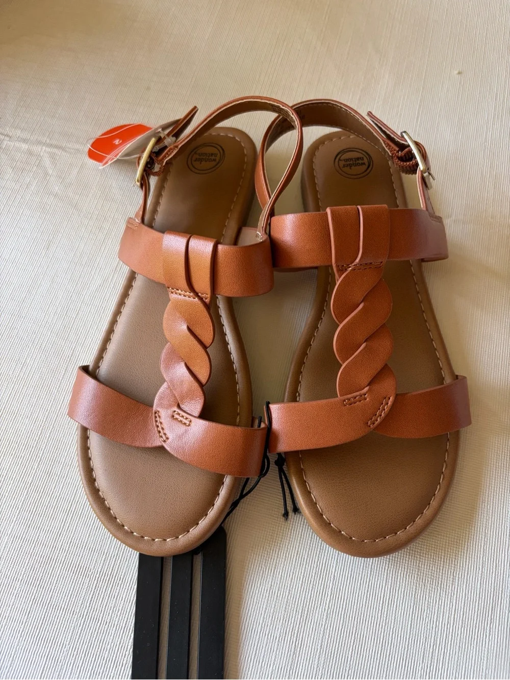 NWT girls size 2 Braided Strappy Leather Sandals - Cognac Brown